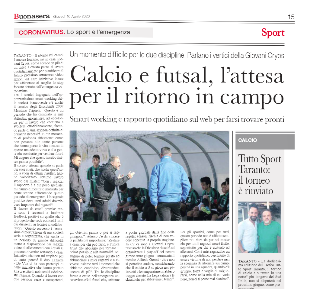 Calcio e futsal, l’attesa per il ritorno in campo [Taranto Buonasera]