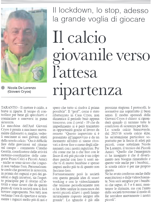 Il calcio giovanile verso l’attesa ripartenza [Taranto Buonasera]