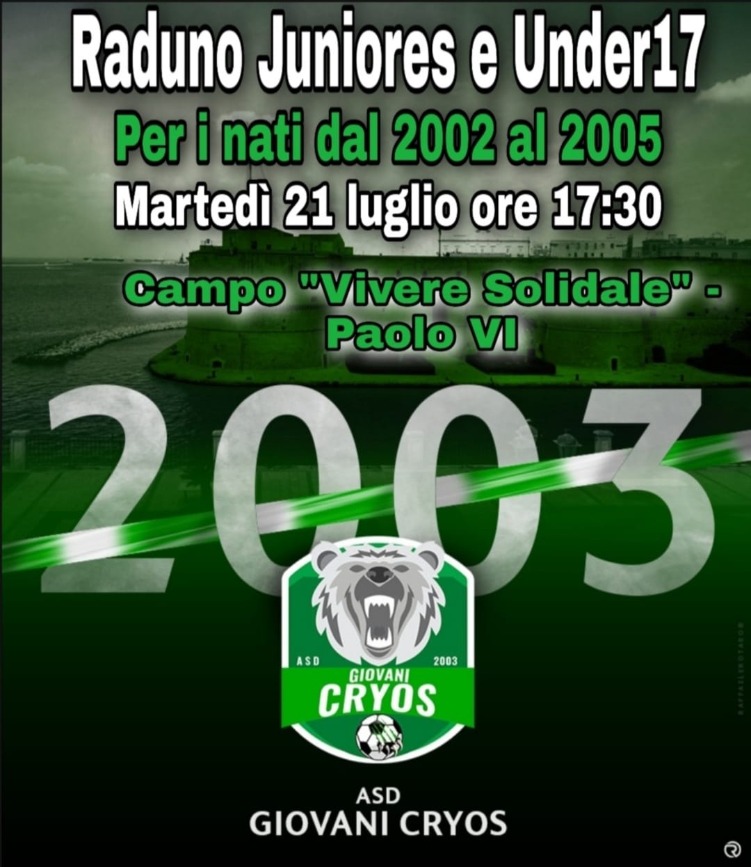 Giovani Cryos, pronto il primo raduno per Juniores e Under 17