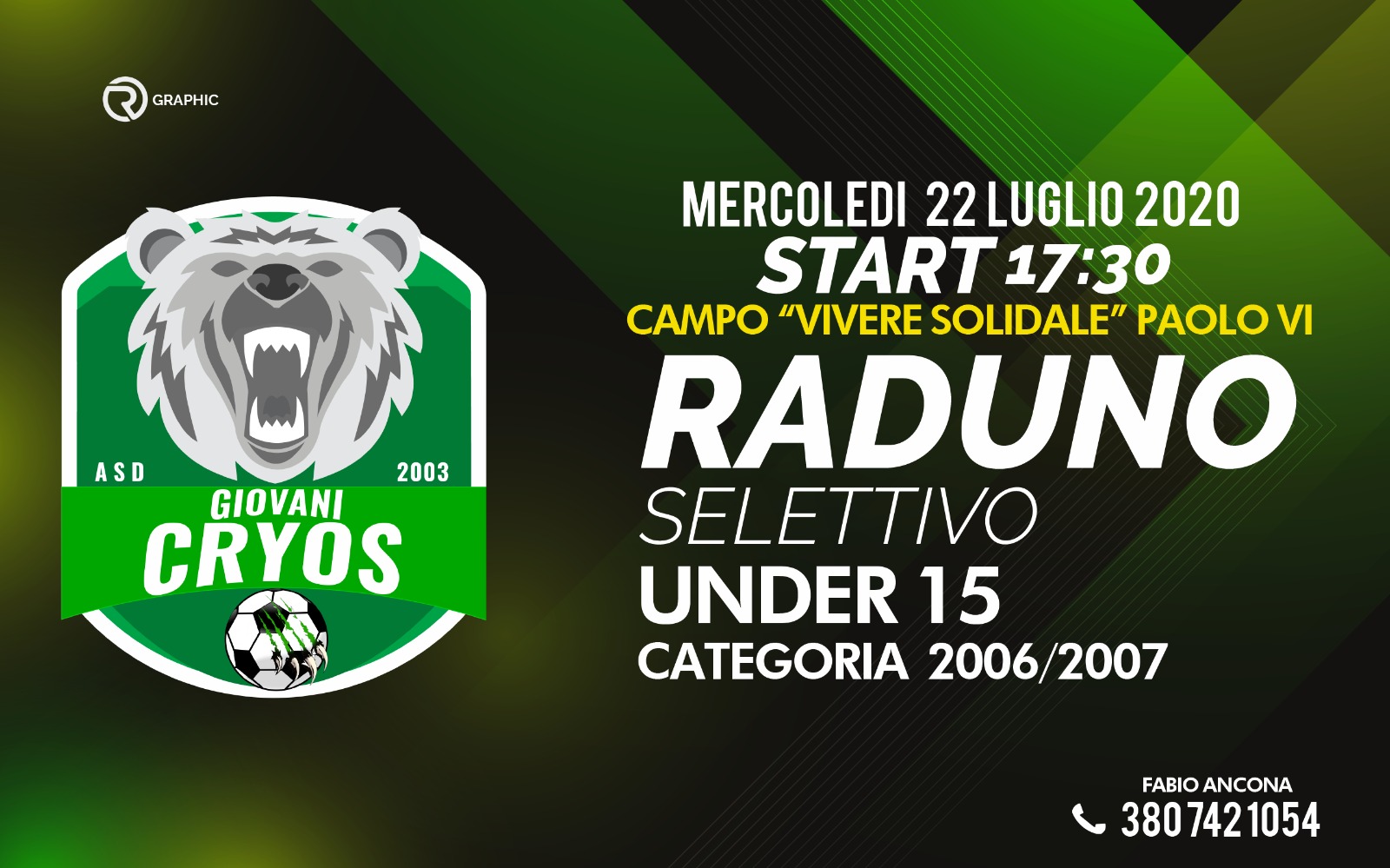 Giovani Cryos, si riparte: mercoledì 22 luglio il raduno degli Under 15