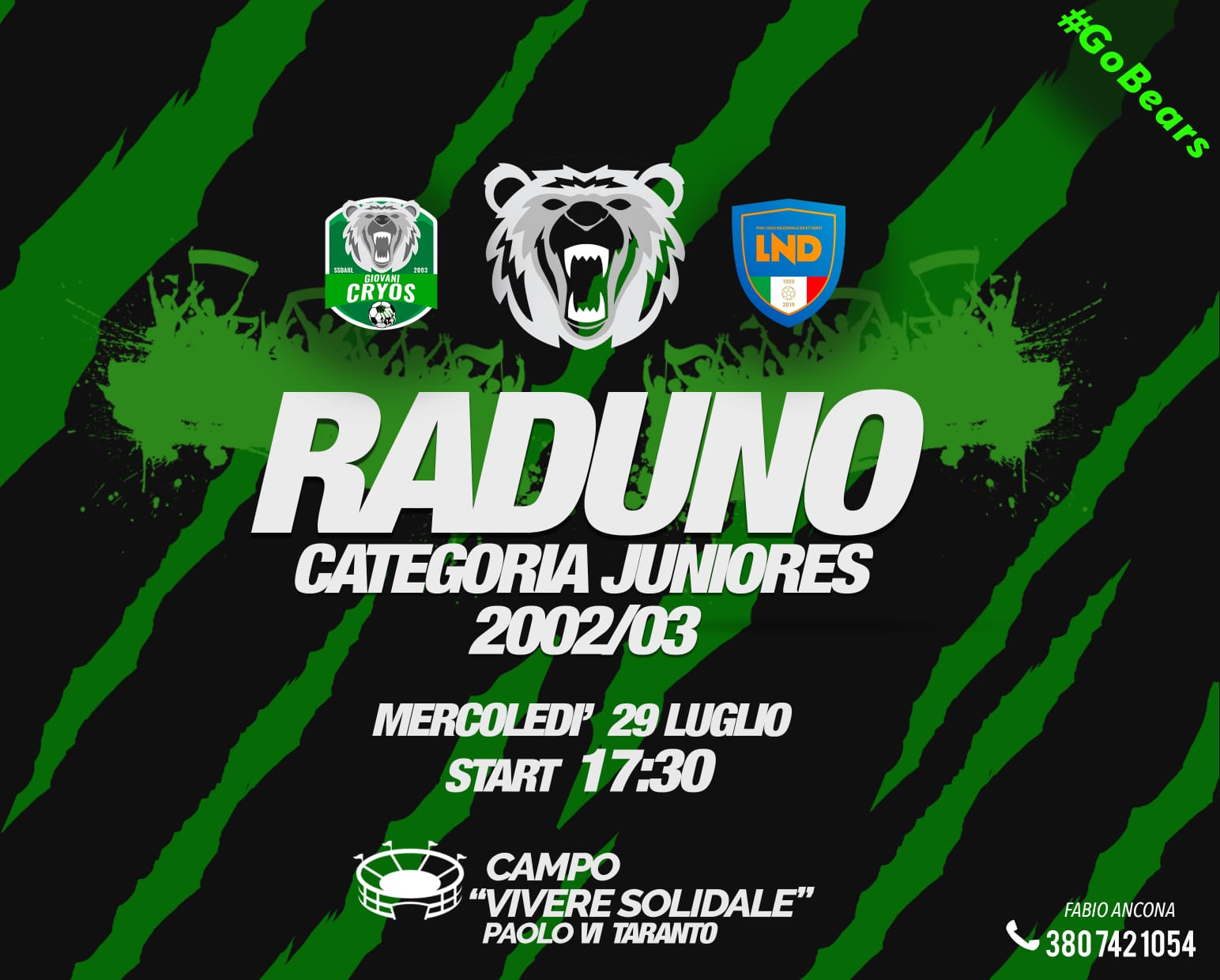 Giovani Cryos, mercoledì 29 luglio nuovo raduno per la categoria Juniores