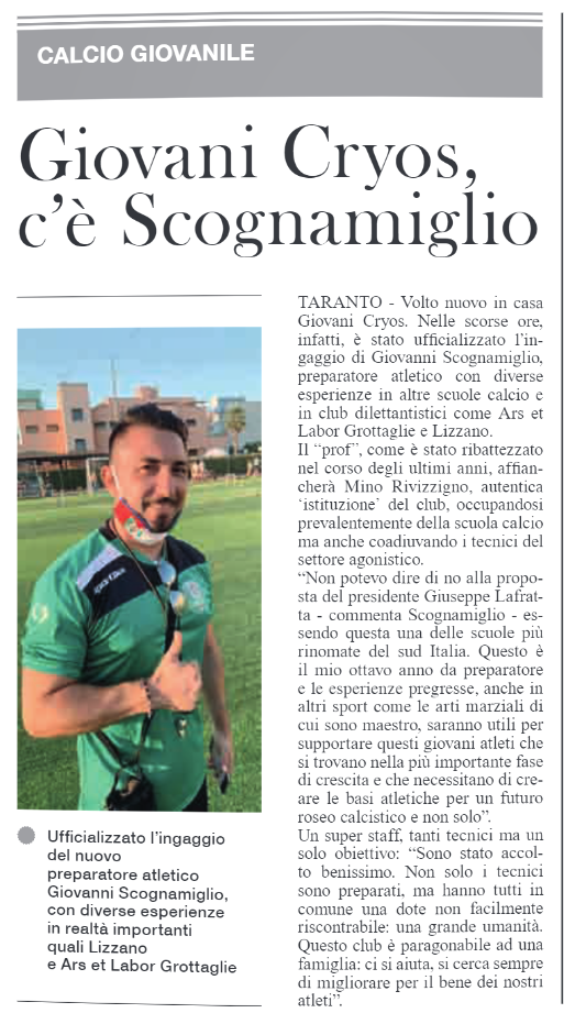 Giovani Cryos, c’è Scognamiglio [Taranto Buonasera]