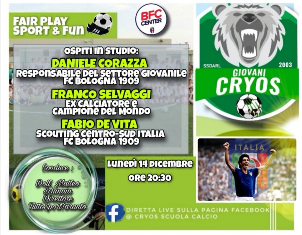 Giovani Cryos, questa sera “decima” di Fair Play con due super ospiti