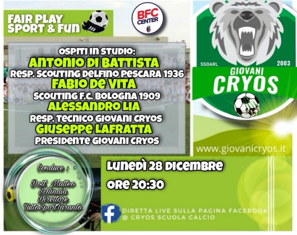 Giovani Cryos, alle 20,30 ultima puntata del 2020 di Fair Play